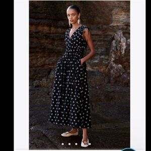 Tory Burch Sleeveless Smocked Tie Dress in Black New Ivory Size 2